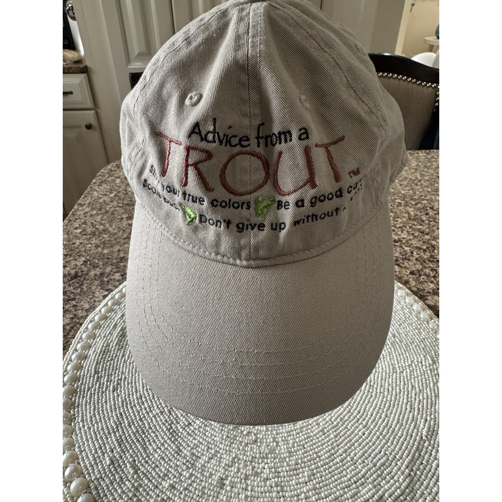 Vintage Advice‎ From A Trout Khaki Brown Strapback Hat Nature Hike Camp Fishing